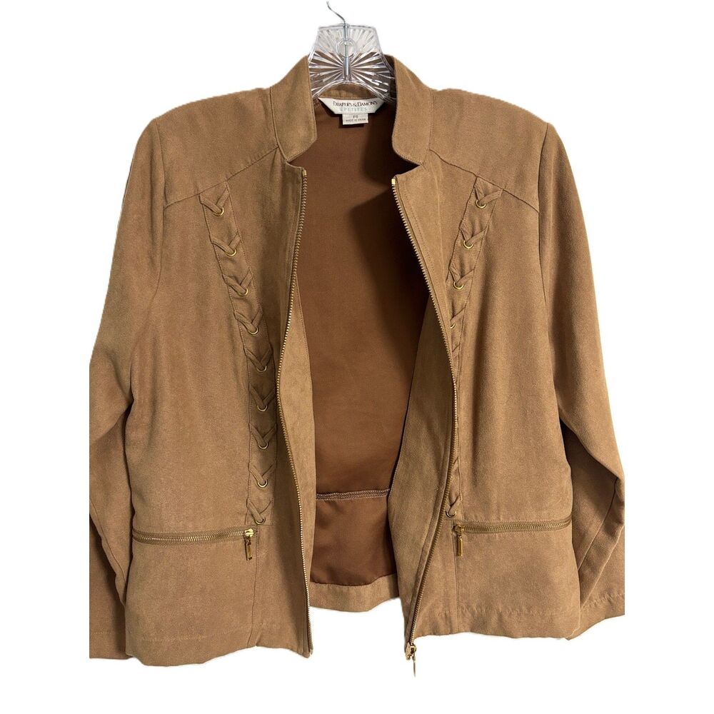 Draper's & Damon's Faux Suede Zip Jacket  Braided Trim Western Bohemian Chic PS - Picture 2 of 11